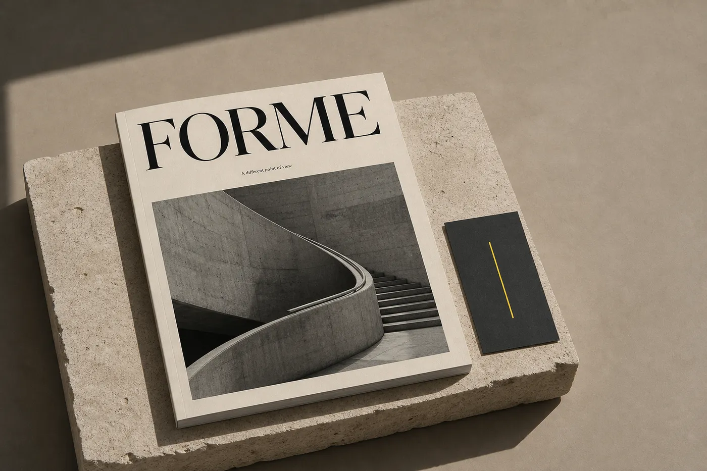 Forme concept design journal on a limestone plinth with architectural photography